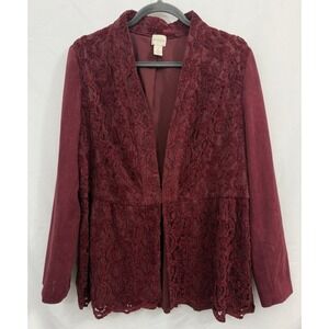 Chico's‎ Maroon Lace Front Faux Suede Blazer Jacket Womens Size 2 (L/12)